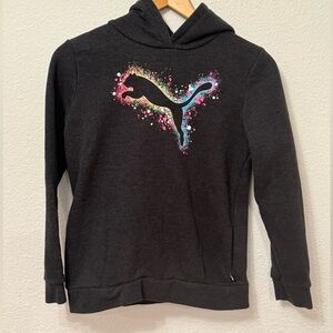 NWOT Puma Kids Hoodie - Charcoal with Multicolor Logo Girls Size Large (14/16)